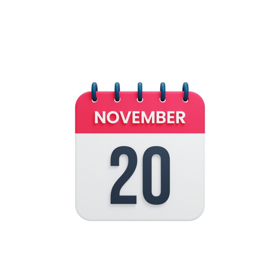 november realistisch kalender icoon 3d weergegeven datum november 20 png