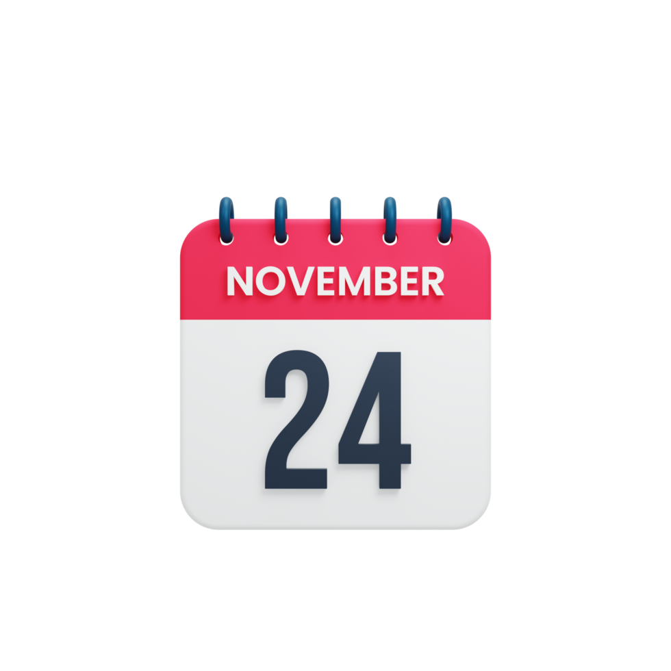 November Realistic Calendar Icon 3D Rendered Date November 24 png