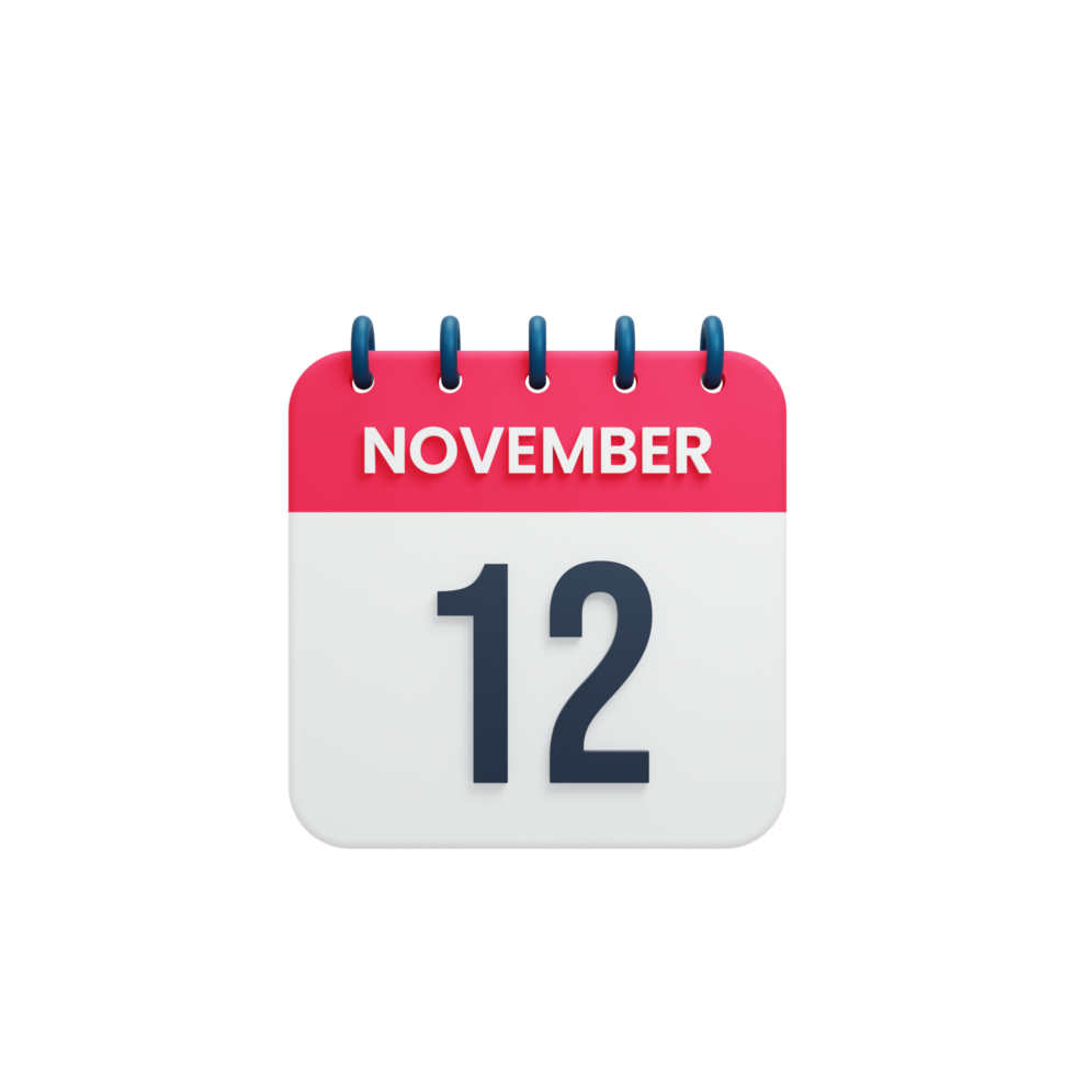 November Realistic Calendar Icon 3D Rendered Date November 12 png