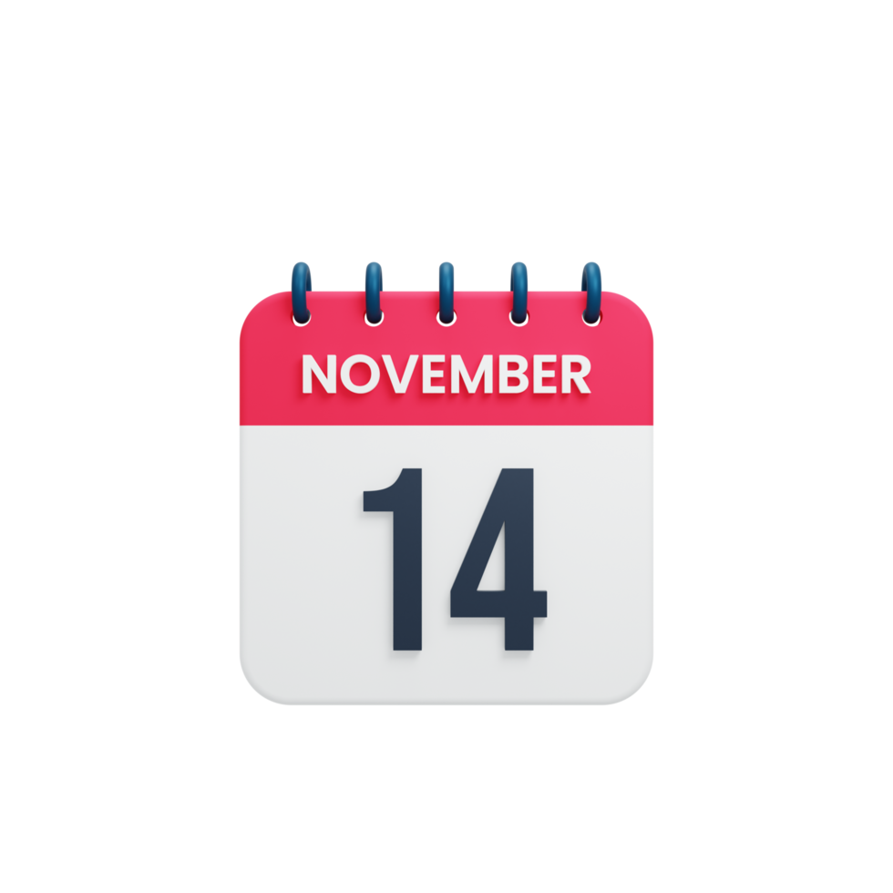 November Realistic Calendar Icon 3D Rendered Date November 14 png