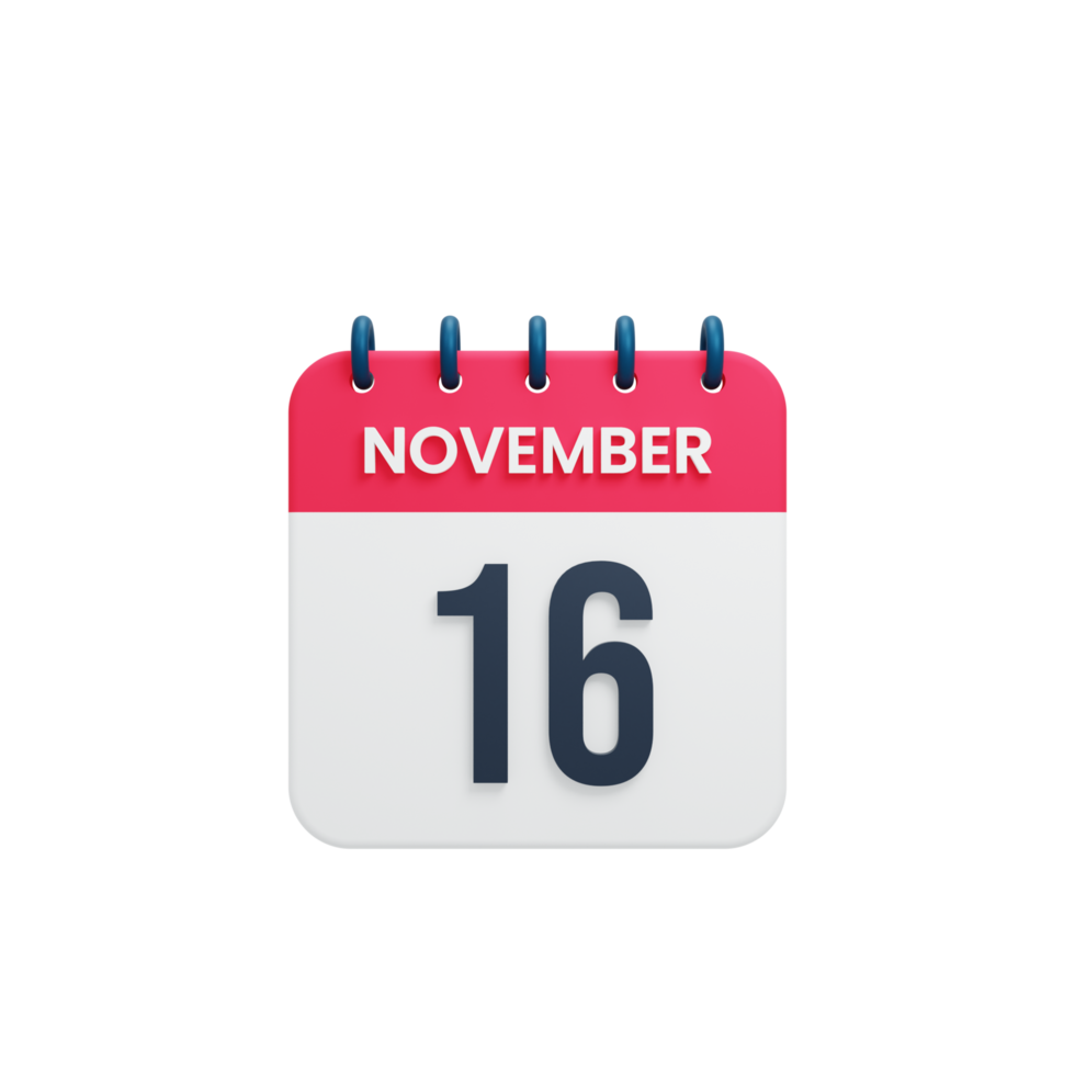 novembre calendrier réaliste icône 3d rendu date 16 novembre png