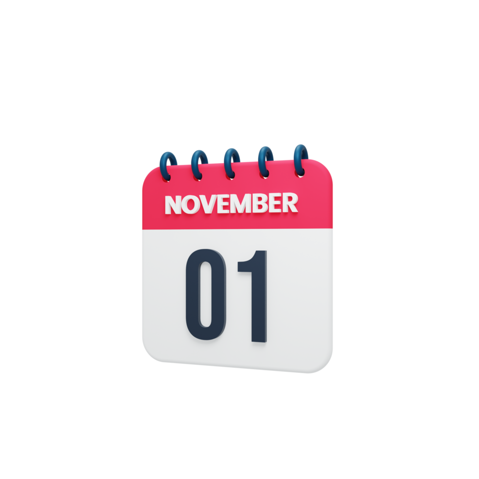 novembre calendrier réaliste icône 3d rendu date 01 novembre png