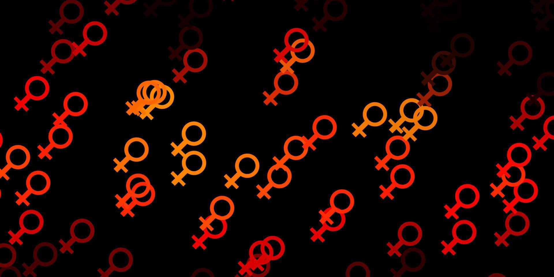 Dark Orange vector pattern with feminism elements.