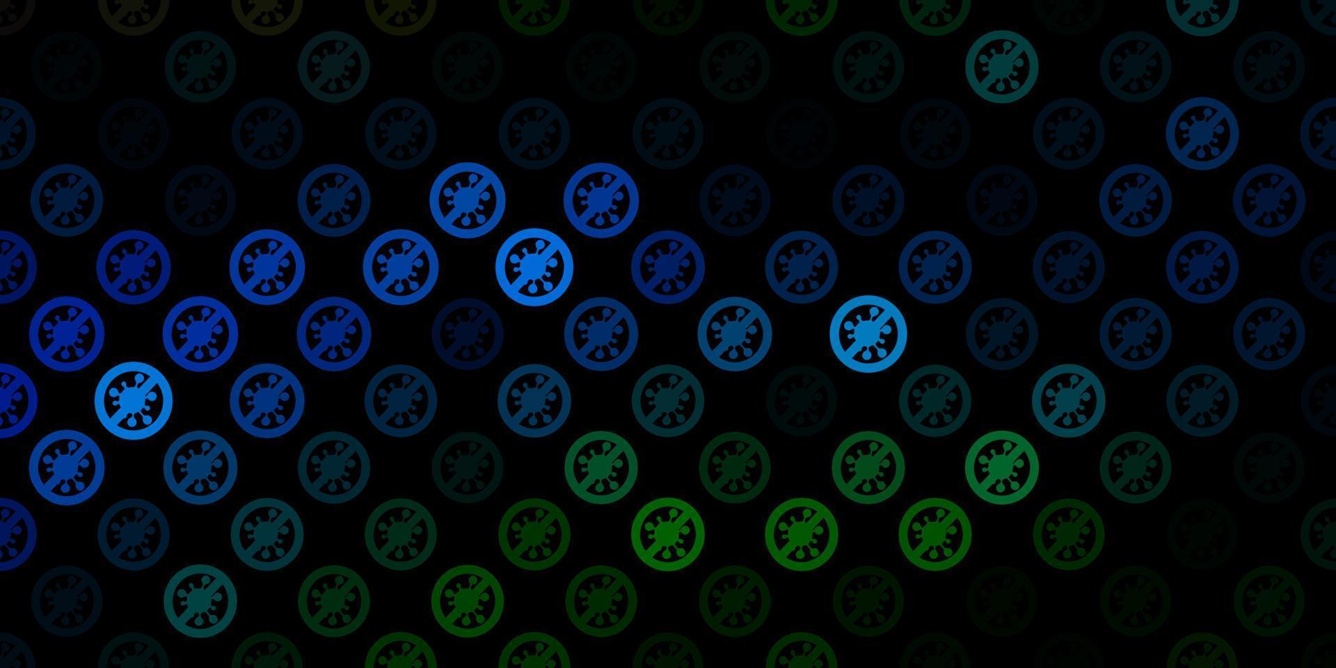 Dark Blue, Green vector background with covid-19 symbols.
