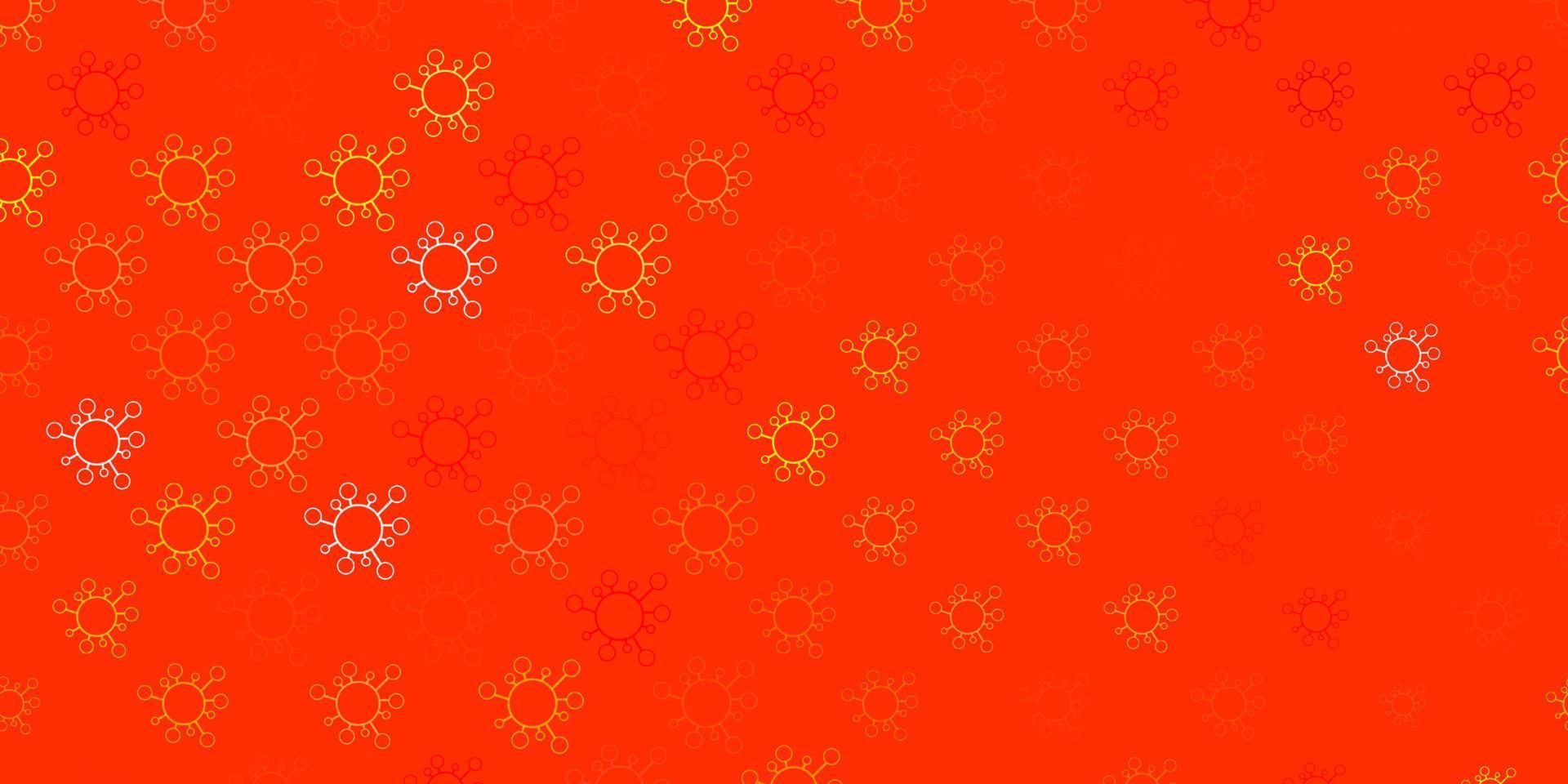 Fondo de vector rojo, amarillo claro con símbolos de virus.