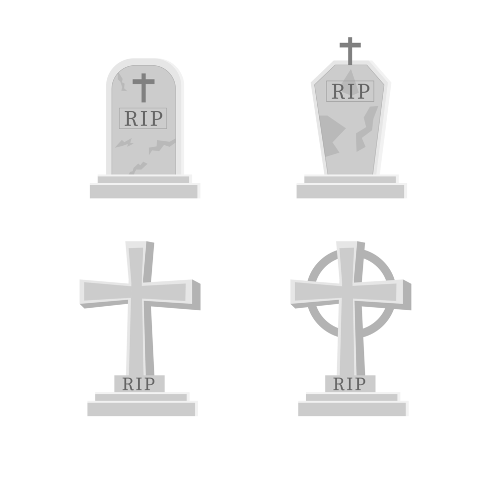 A set of Halloween illustration designs with stone tomb and R.I.P . sign transparent background png