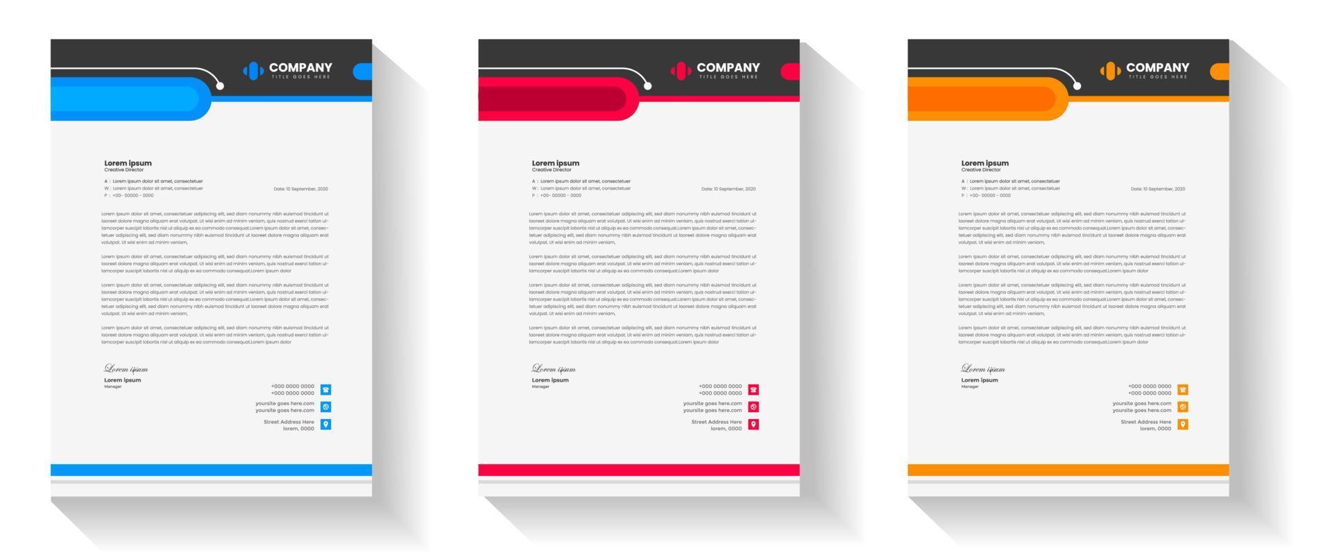 corporate modern letterhead design template set with yellow, blue and red color. creative modern letter head design templates for your project. letterhead design. letter head design. vector