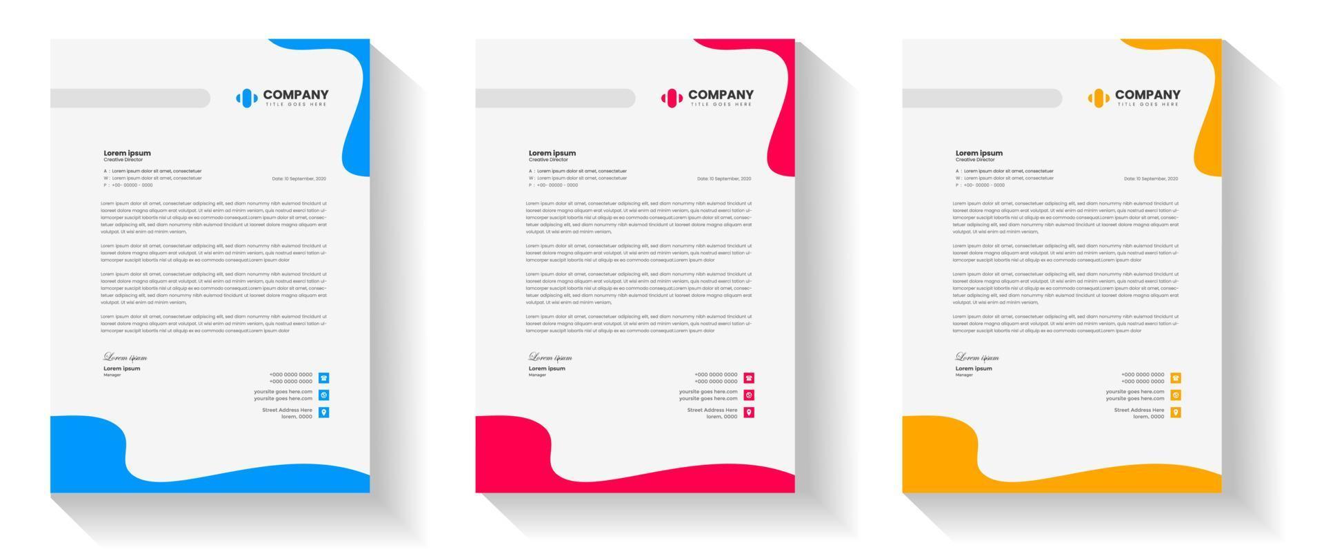 corporate modern letterhead design template set with yellow, blue and red color. creative modern letter head design templates for your project. letterhead design. letter head design. vector