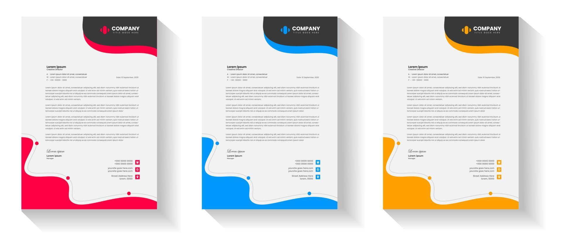 corporate modern letterhead design template set with yellow, blue and red color. creative modern letter head design templates for your project. letterhead design. letter head design. vector