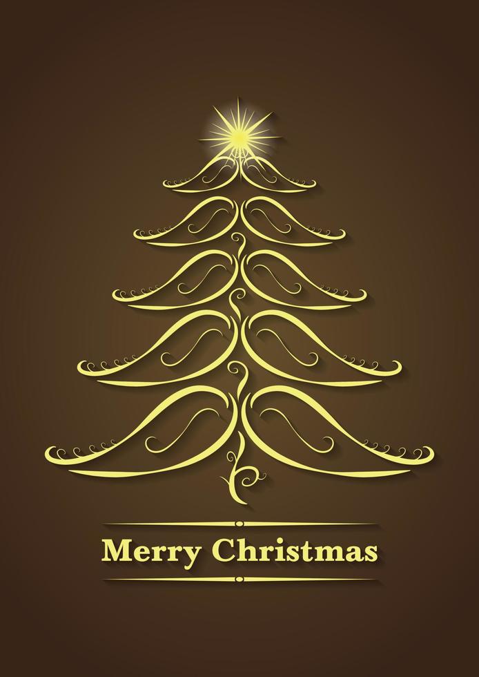 Golden christmas tree isolated on red background vector illustration