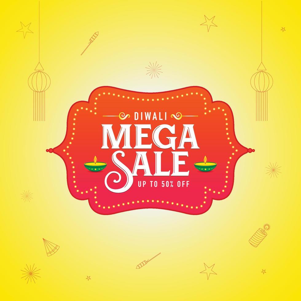 Diwali mega sale offer festival logo unit banner with lamp and cracker celebration background, Label, Web Header, Vector, illustration, Tag, Diwali Celebration background vector