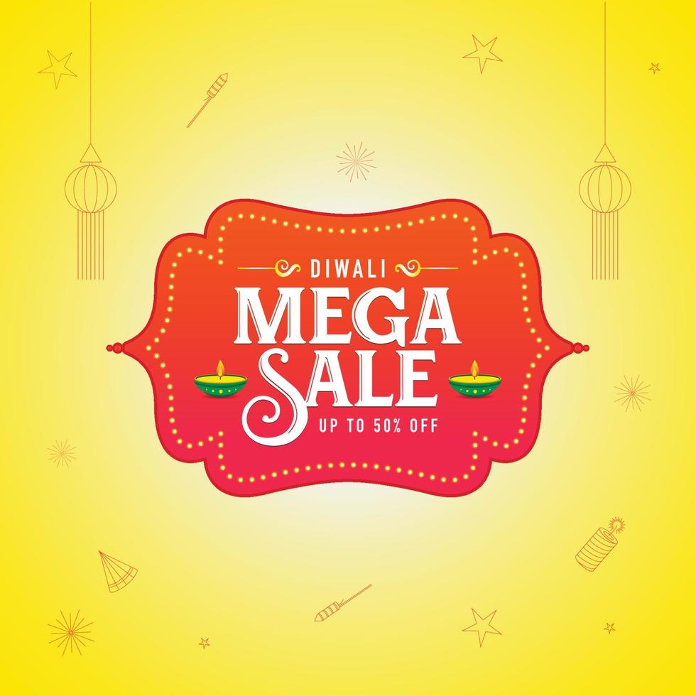 banner de unidad de logotipo de festival de oferta de mega venta de diwali con fondo de celebración de lámpara y galleta, etiqueta, encabezado web, vector, ilustración, etiqueta, fondo de celebración de diwali vector