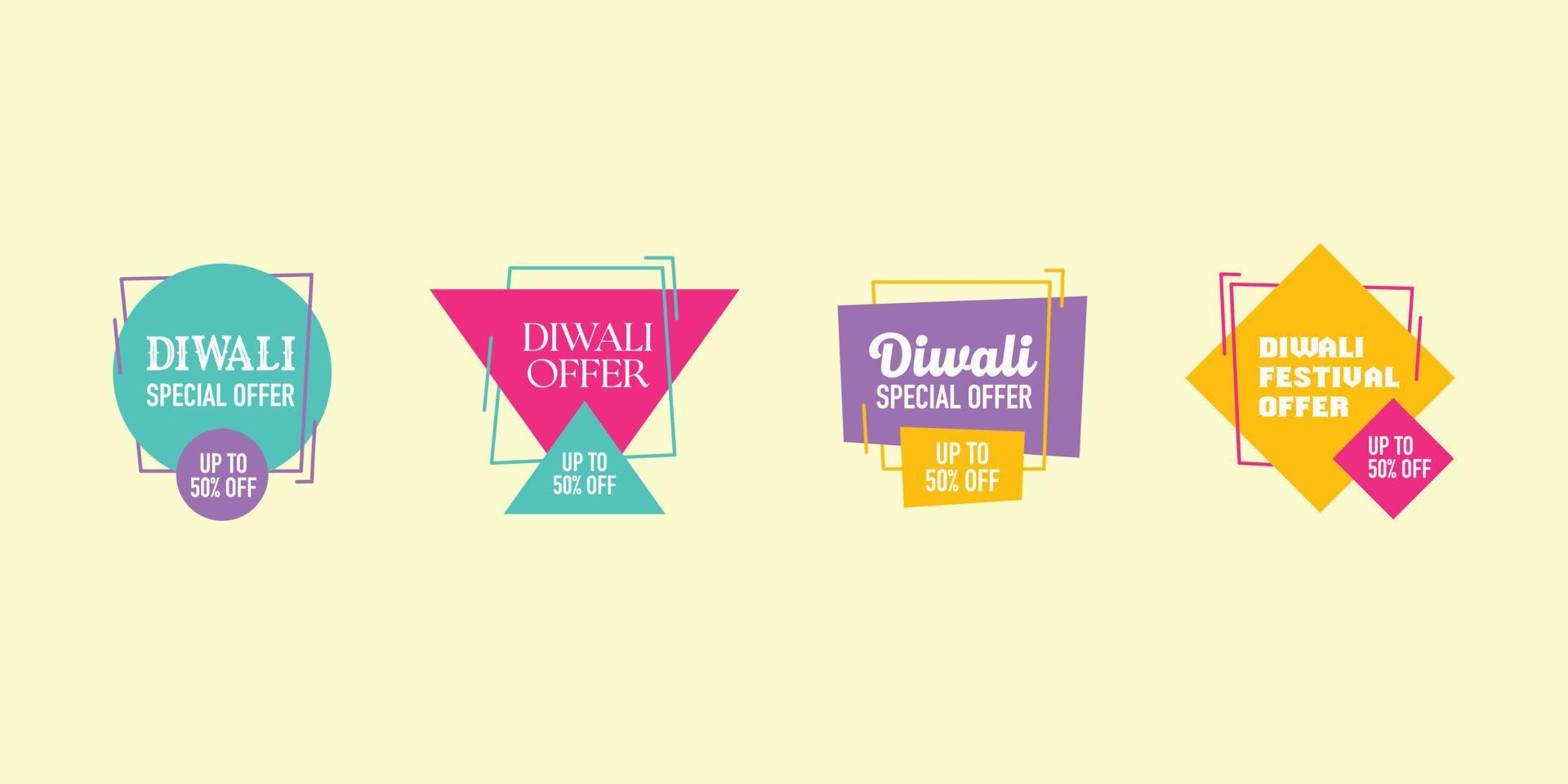 Diwali sale tags set vector badges template vector illustration, logo deign, sale offer, modern logo, sign, symbol, sticker, label.