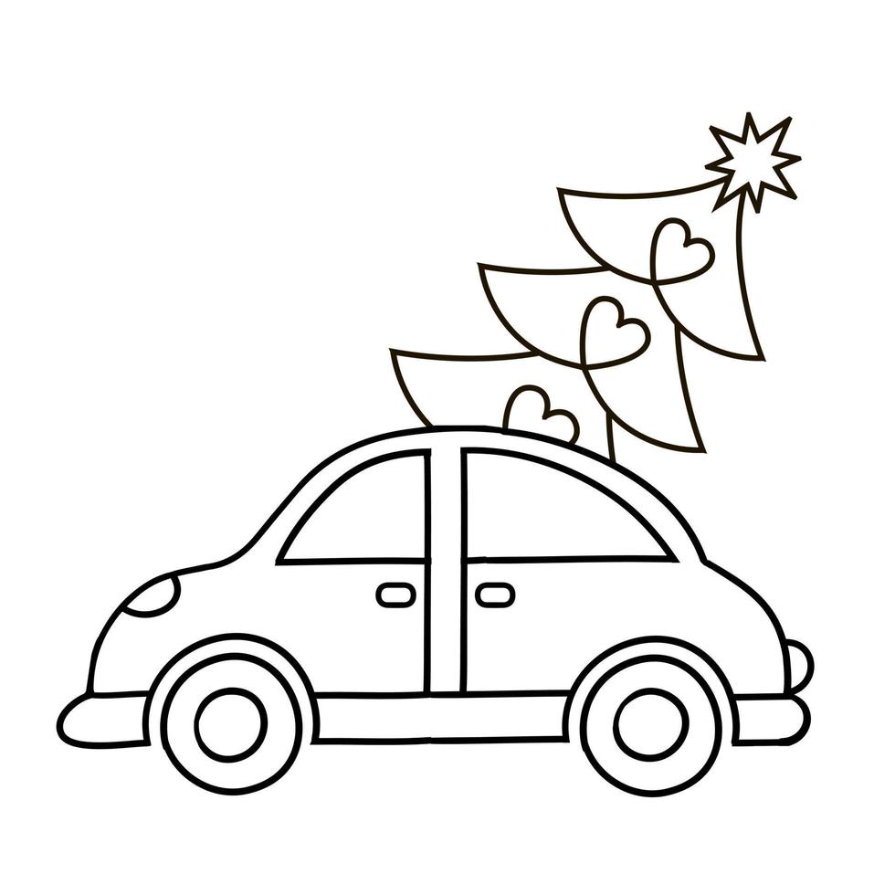 Vector illustration Christmas car. Merry christmas greeting card.