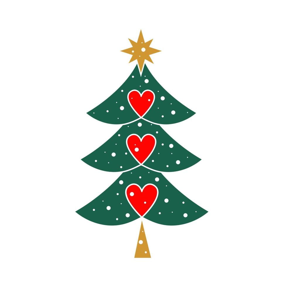 Christmas tree with three hearts vector