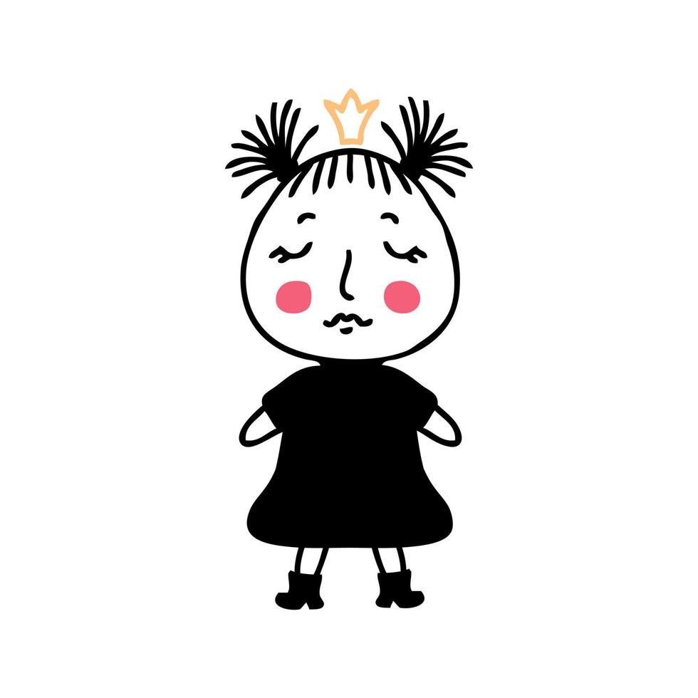 Cute little princess doodle isolated vector illustration.