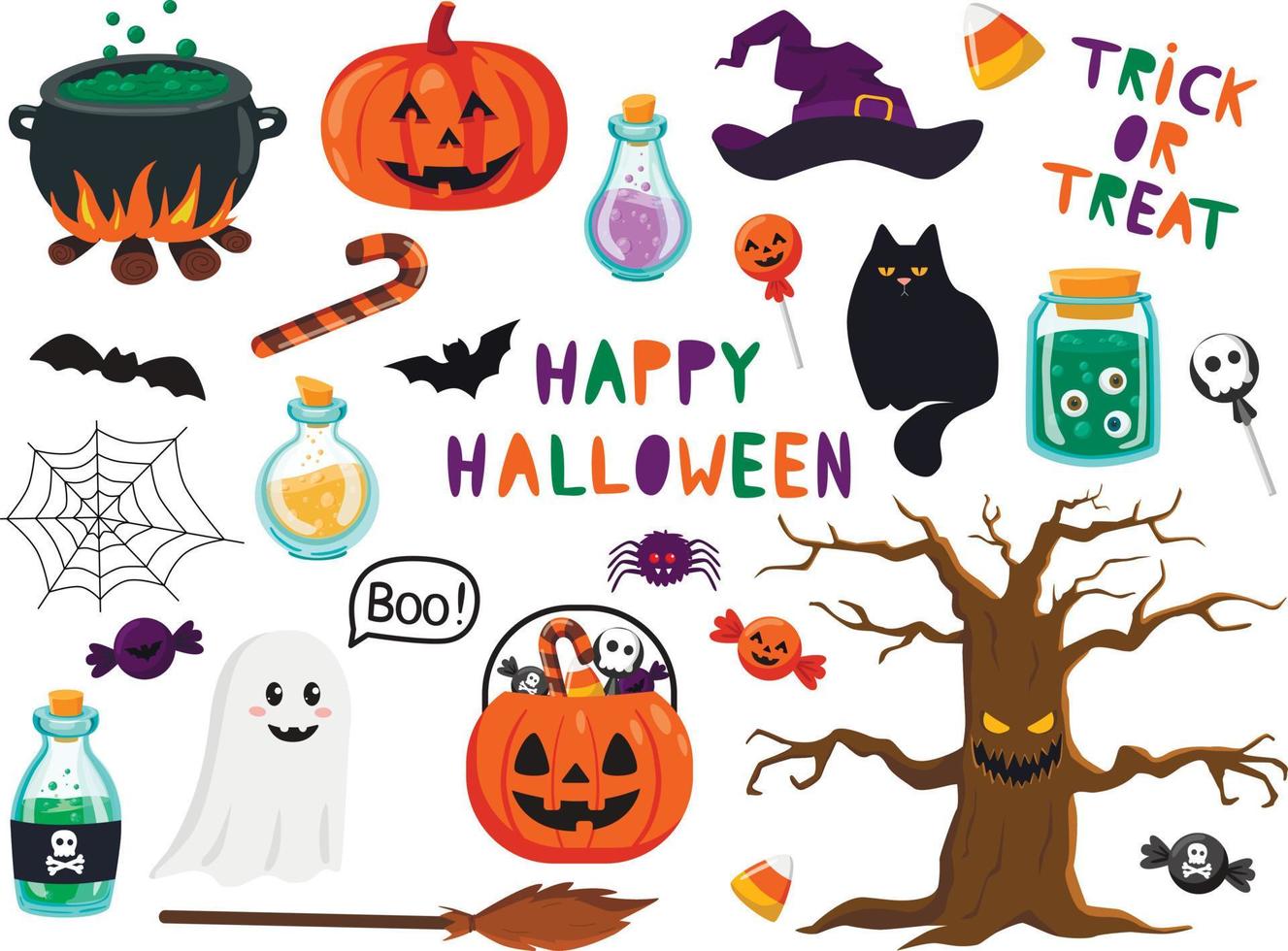 Set of Halloween design elements. Vector illustration.