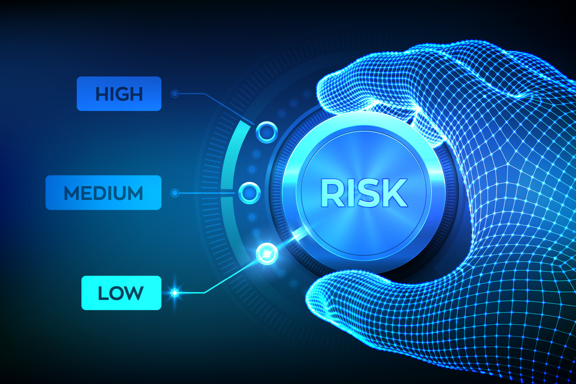 Risk levels knob button. Risk management business concept. Wireframe