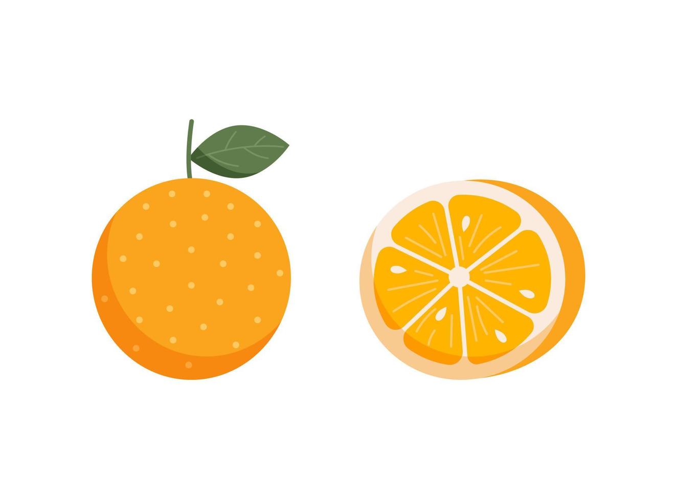 establecer naranjas fruta con naranja entera y media vector