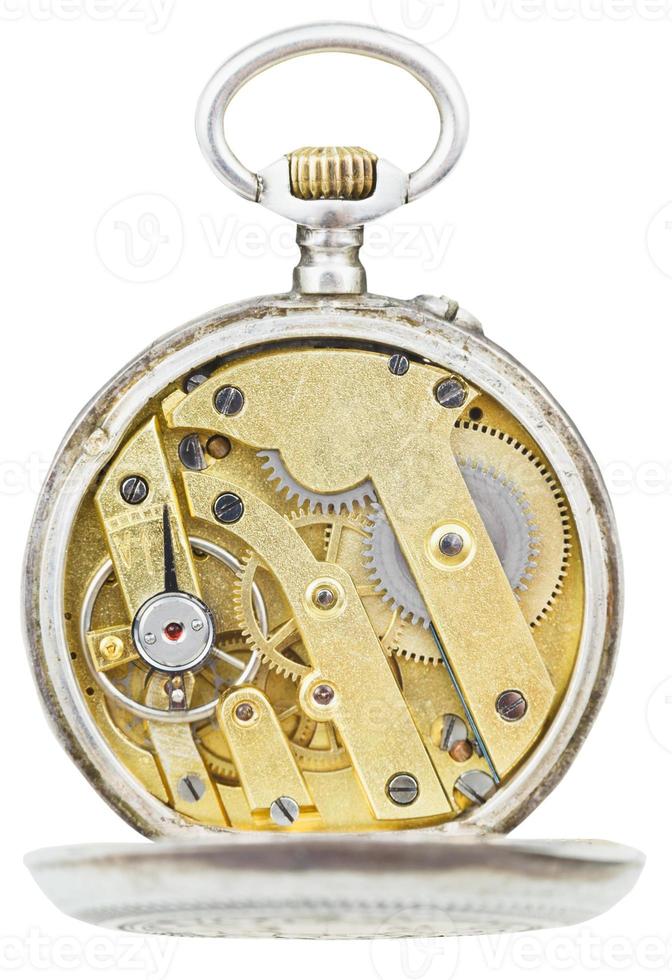 top view of brass movement of vintage pocket watch photo