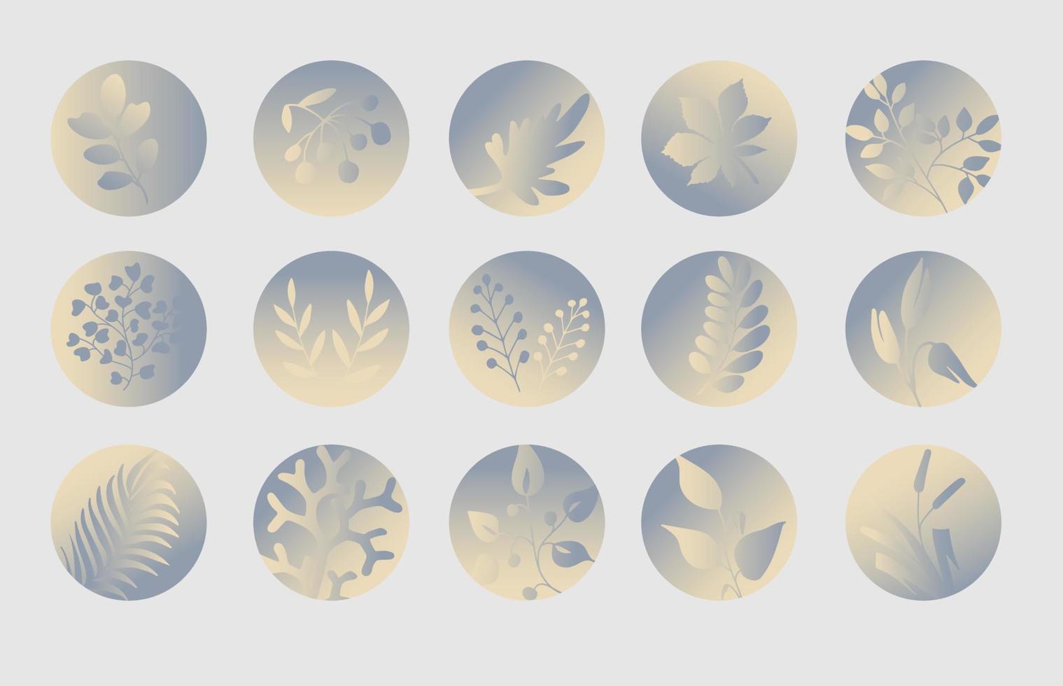 conjunto de portadas redondas destacadas con formas y plantas abstractas. vector