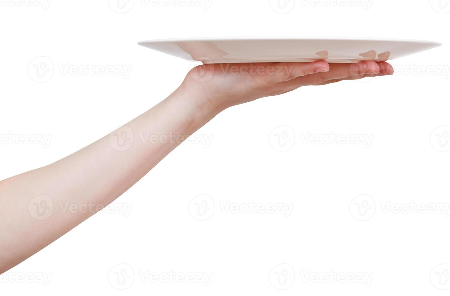 empty white plate on hand isolated photo