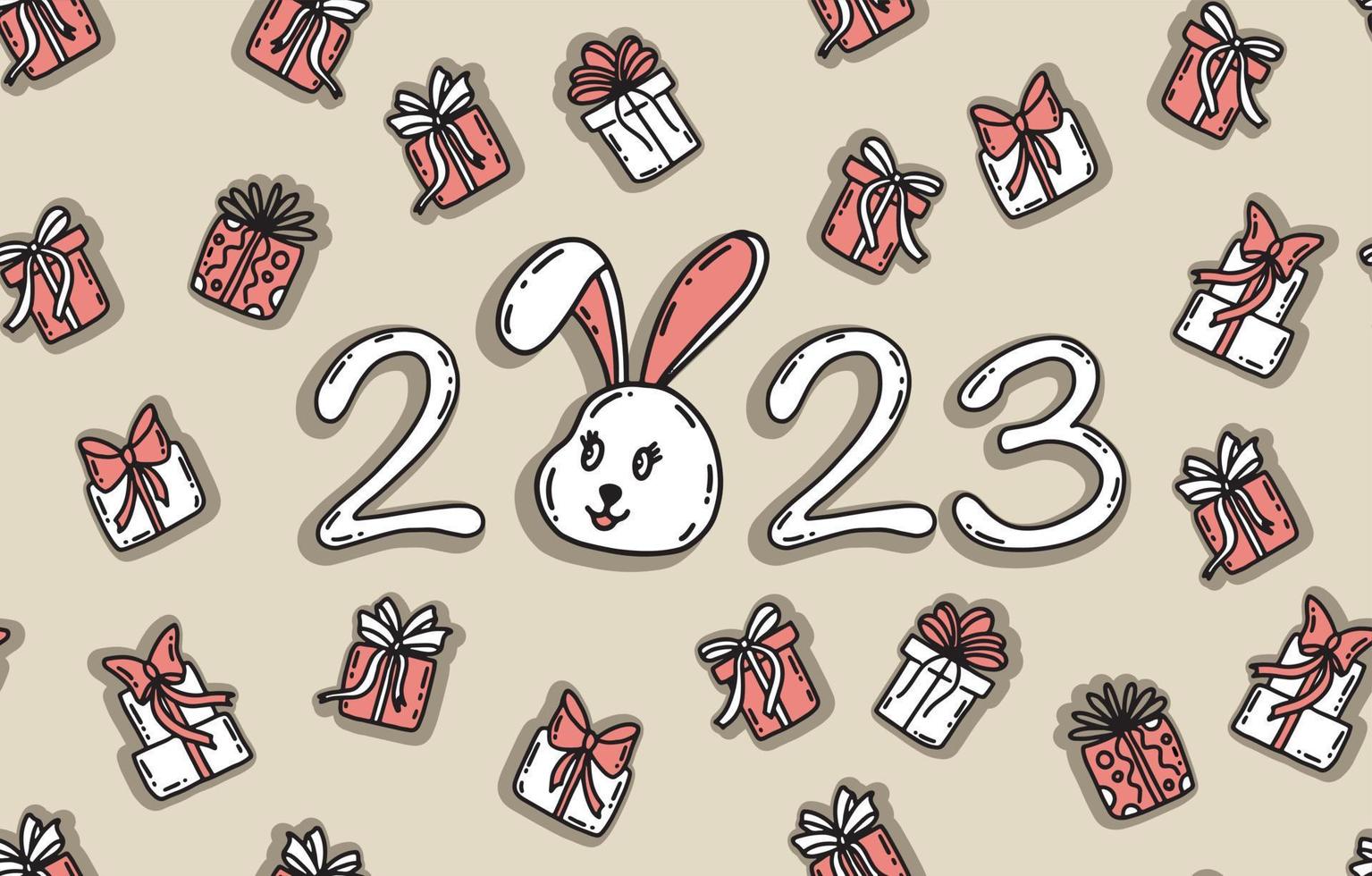 2023 new year. Rabbit head cartoon vector illustration.