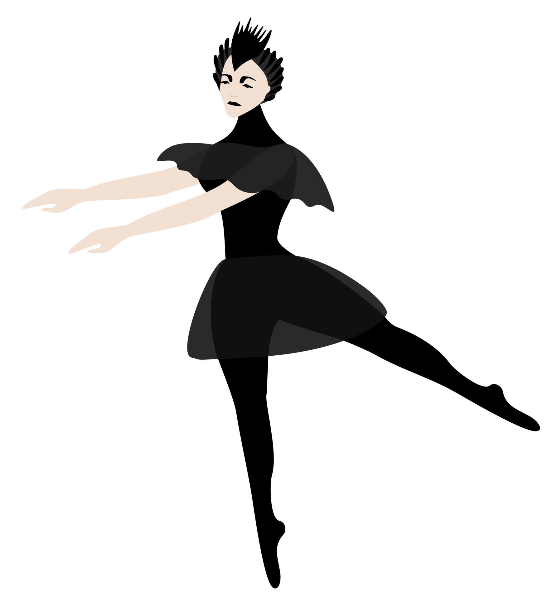 Ballerina in black costume of a swan. Vector isolated illustration