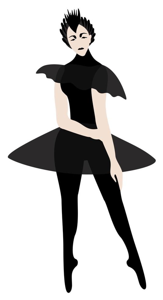 Ballerina in black costume of a swan. Vector isolated illustration.