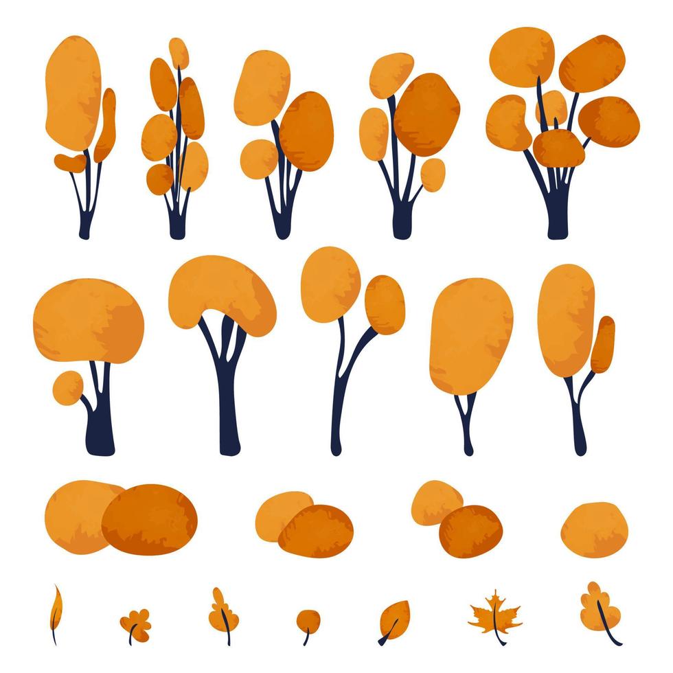 árboles de otoño establecer ilustración vectorial aislado sobre fondo blanco vector