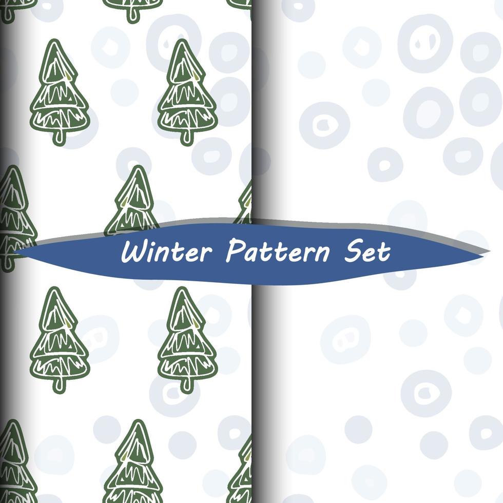 Fir tree and snow seamless vector pattern set