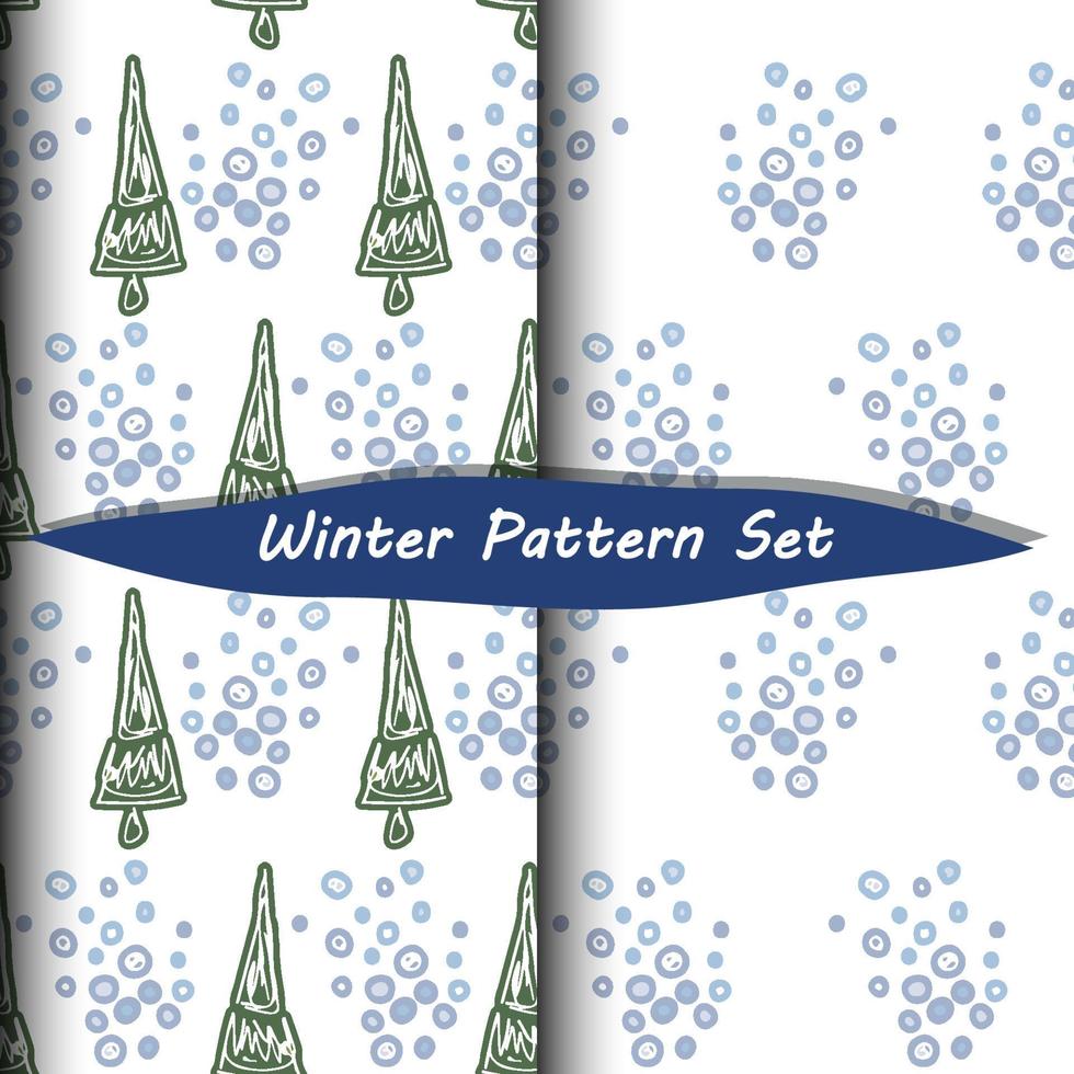 Fir tree and snow seamless vector pattern set