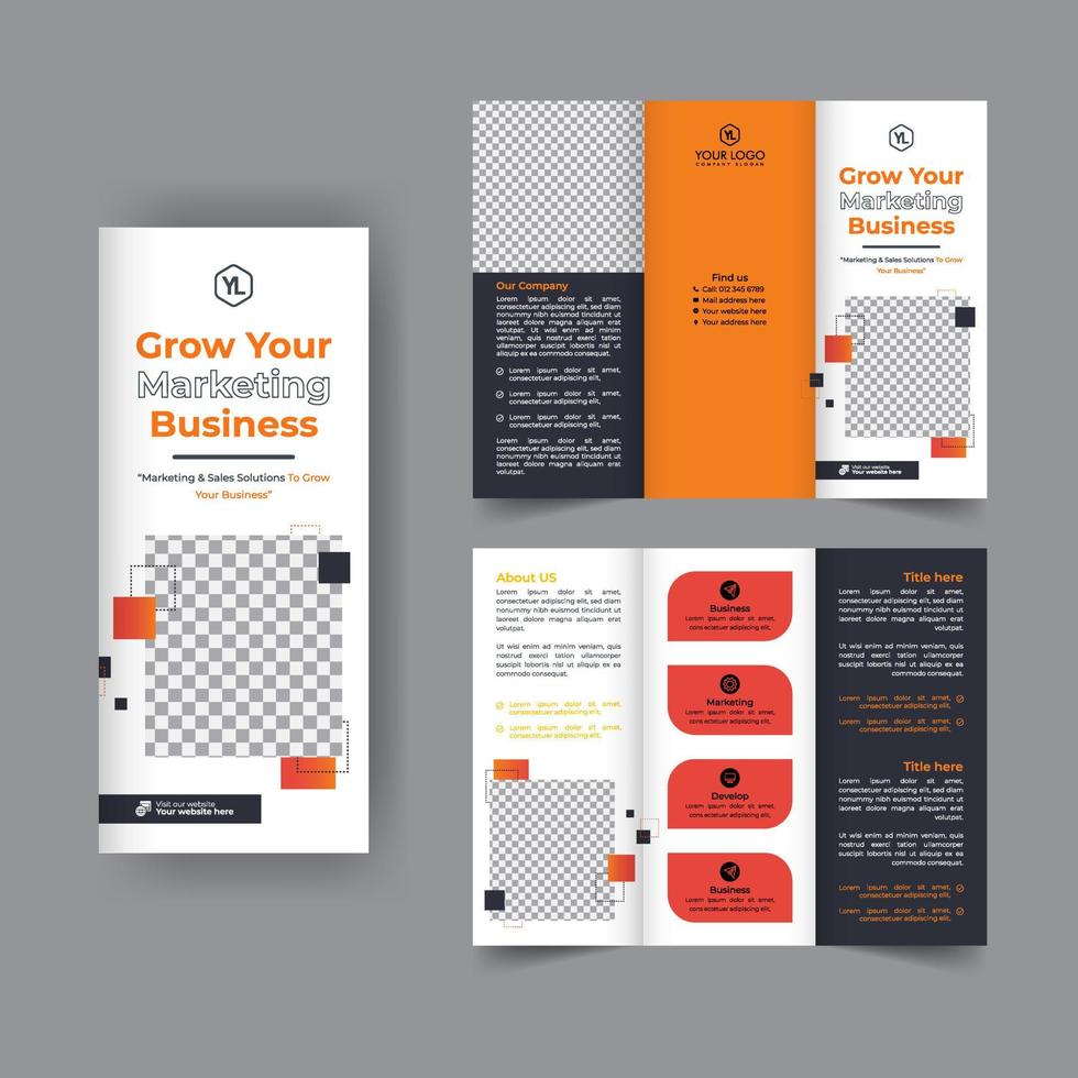 Business trifold brochure annual report cover, digital marketing tri fold corporate brochure cover or flyer design. Leaflet presentation. Catalog with Abstract geometric background. Modern template. vector