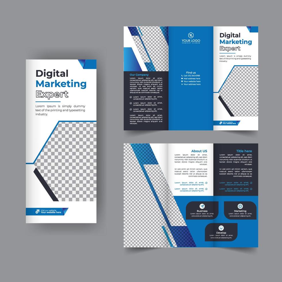 Business trifold brochure annual report cover, digital marketing tri fold corporate brochure cover or flyer design. Leaflet presentation. Catalog with Abstract geometric background. Modern template. vector
