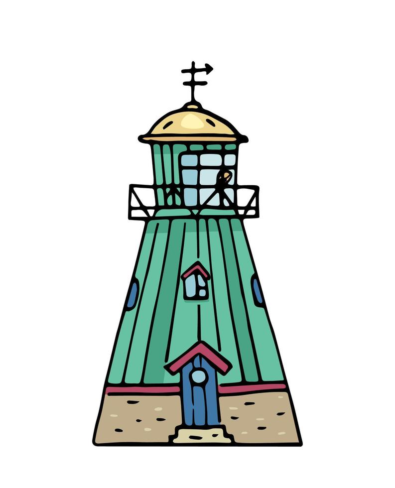 Retro Lighthouse hand drawn doodle vector illustration.