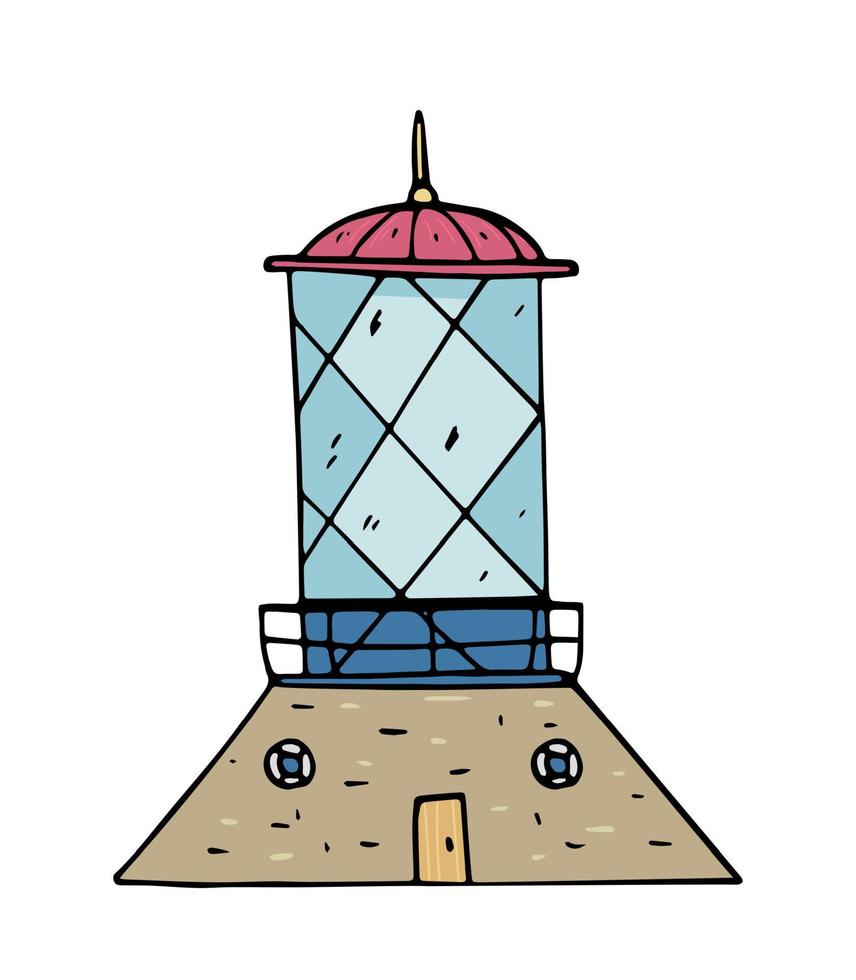 Retro Lighthouse hand drawn doodle vector illustration.