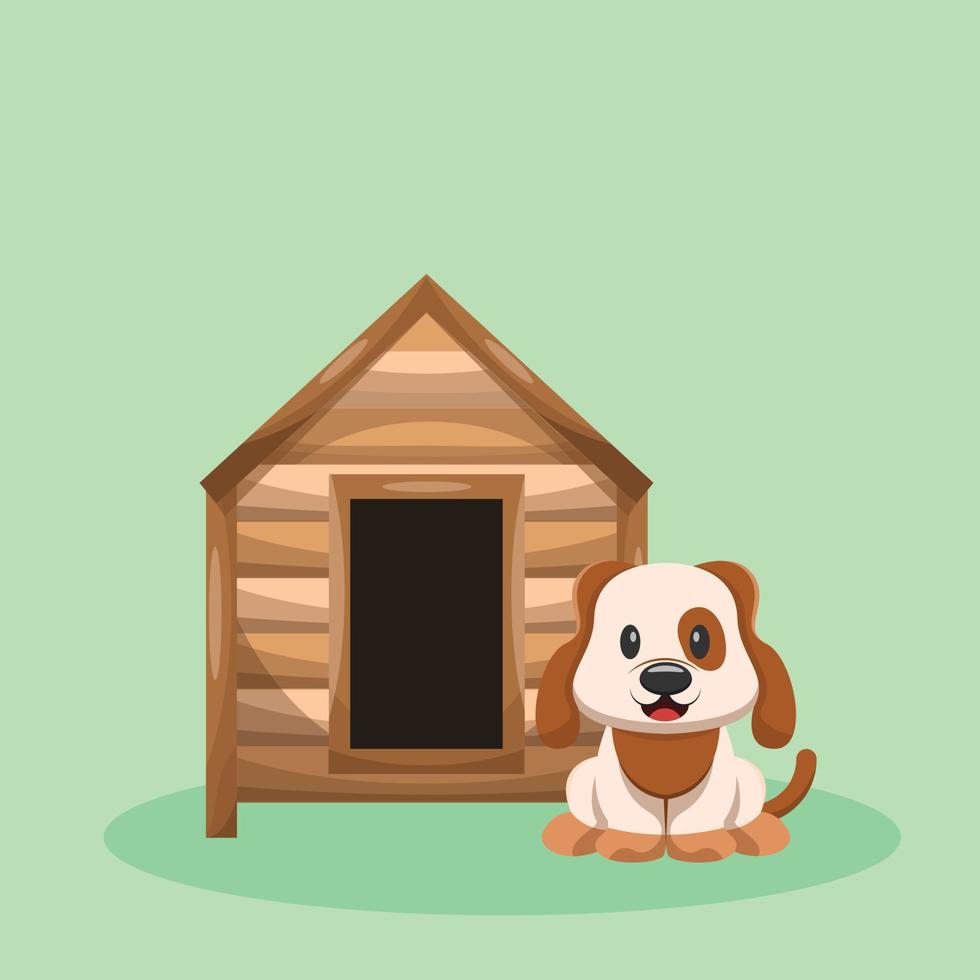 Wooden Pet House with Dog Pet Concept Vector Illustration