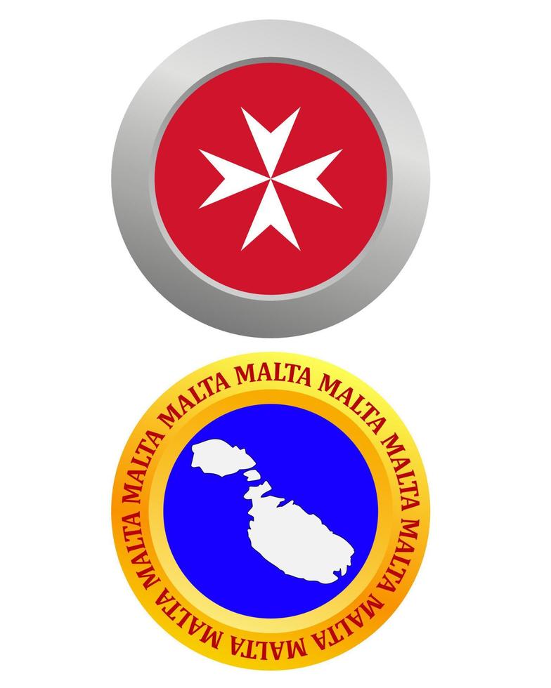 Botón como símbolo de la bandera de malta y mapa sobre un fondo blanco. vector