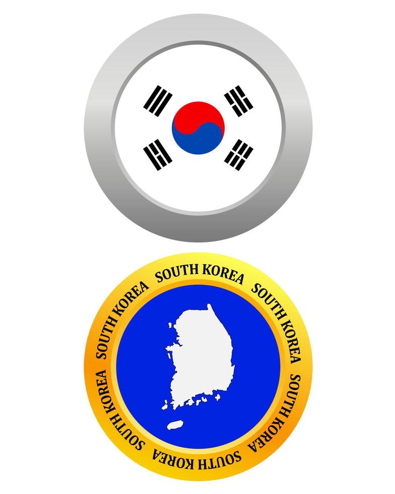 Botón como símbolo de la bandera de Corea del Sur y el mapa sobre un fondo blanco. vector