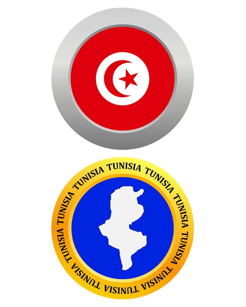 Botón como símbolo de la bandera de Túnez y mapa sobre un fondo blanco. vector