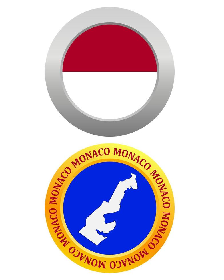 Botón como símbolo de la bandera de Mónaco y el mapa sobre un fondo blanco. vector