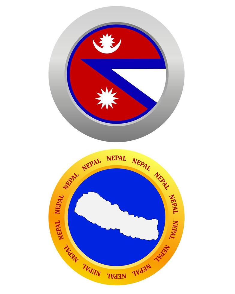 Botón como símbolo de la bandera de Nepal y mapa sobre un fondo blanco. vector