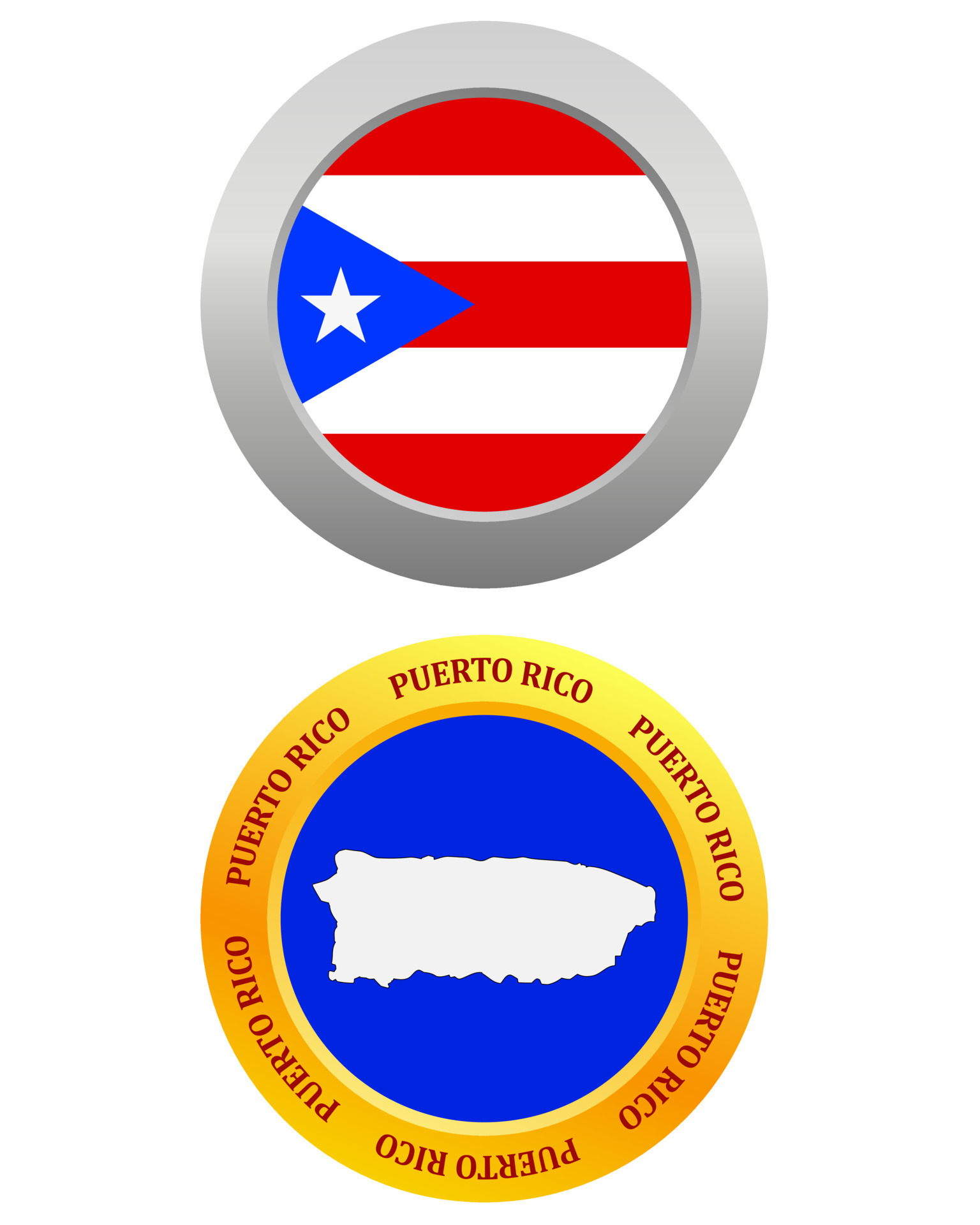 button as a symbol PUERTO RICO flag and map on a white background