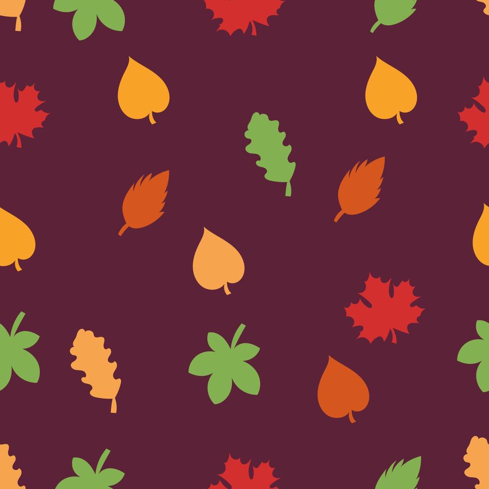 hojas de otoño. simple patrón transparente sobre un fondo oscuro. vector