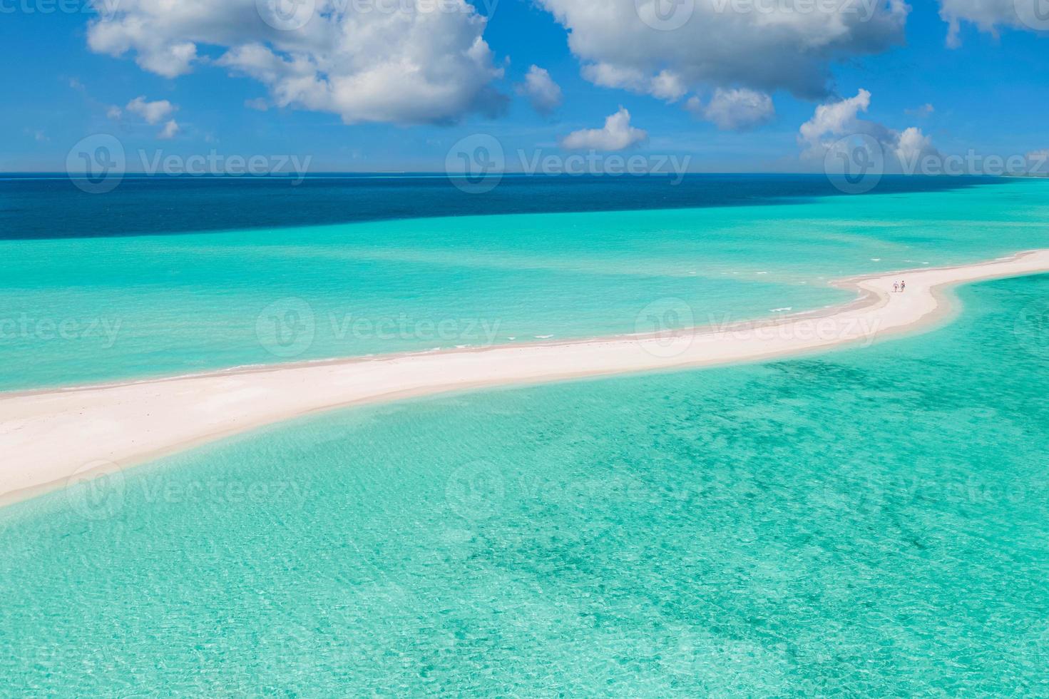 Amazing travel landscape, aerial nature scenic. Sandbank with deep ocean and turquoise sea lagoon under cloudy sky. Natural world background beautiful for advertising, wallpaper or website template photo