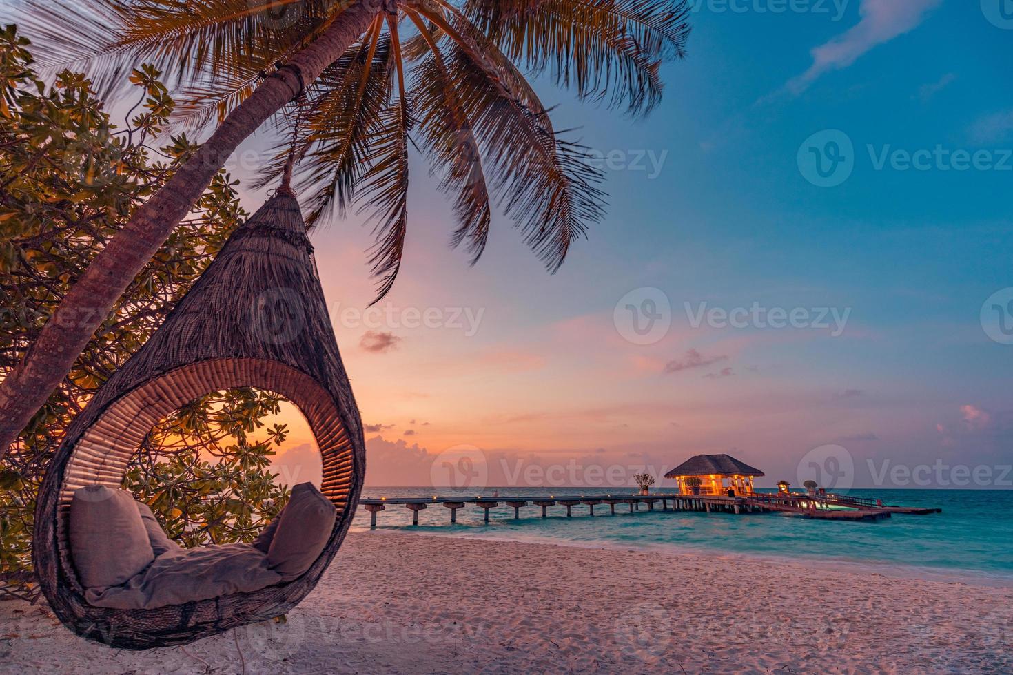 Beautiful Beach Sunset Landscape Fantastic Closeup View Of Sunset