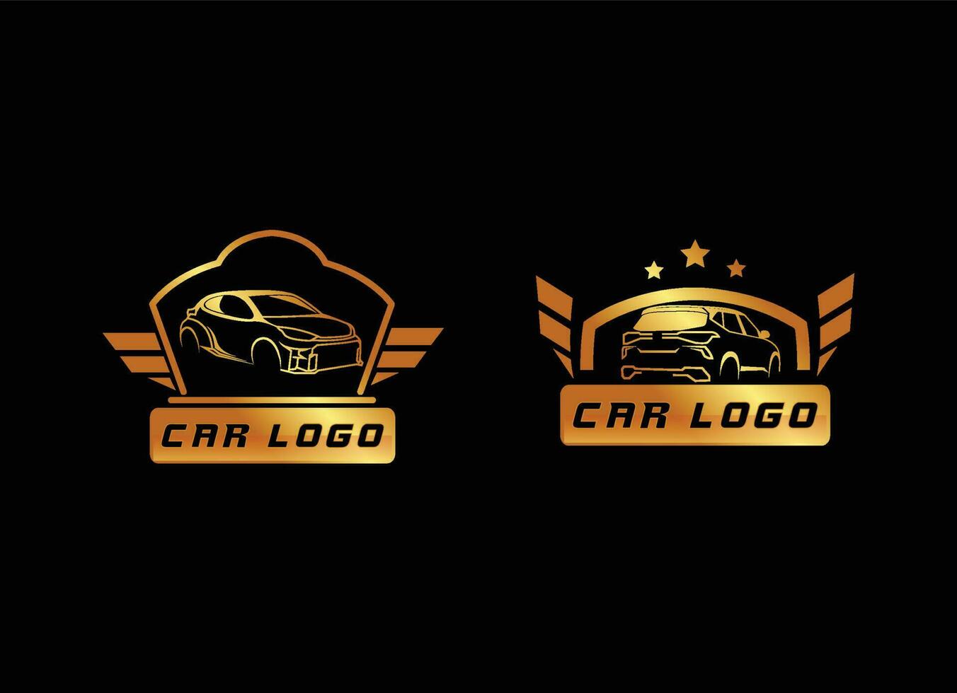 plantilla de diseño de logotipo de coche en estilo dorado y fondo negro vector