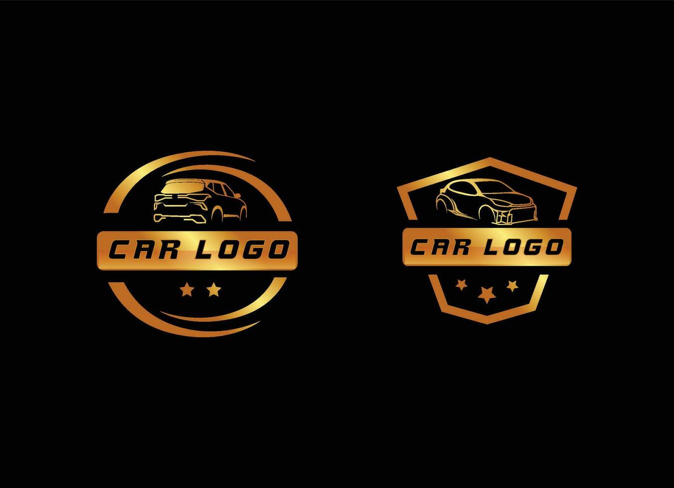 plantilla de diseño de logotipo de coche en estilo dorado y fondo negro vector