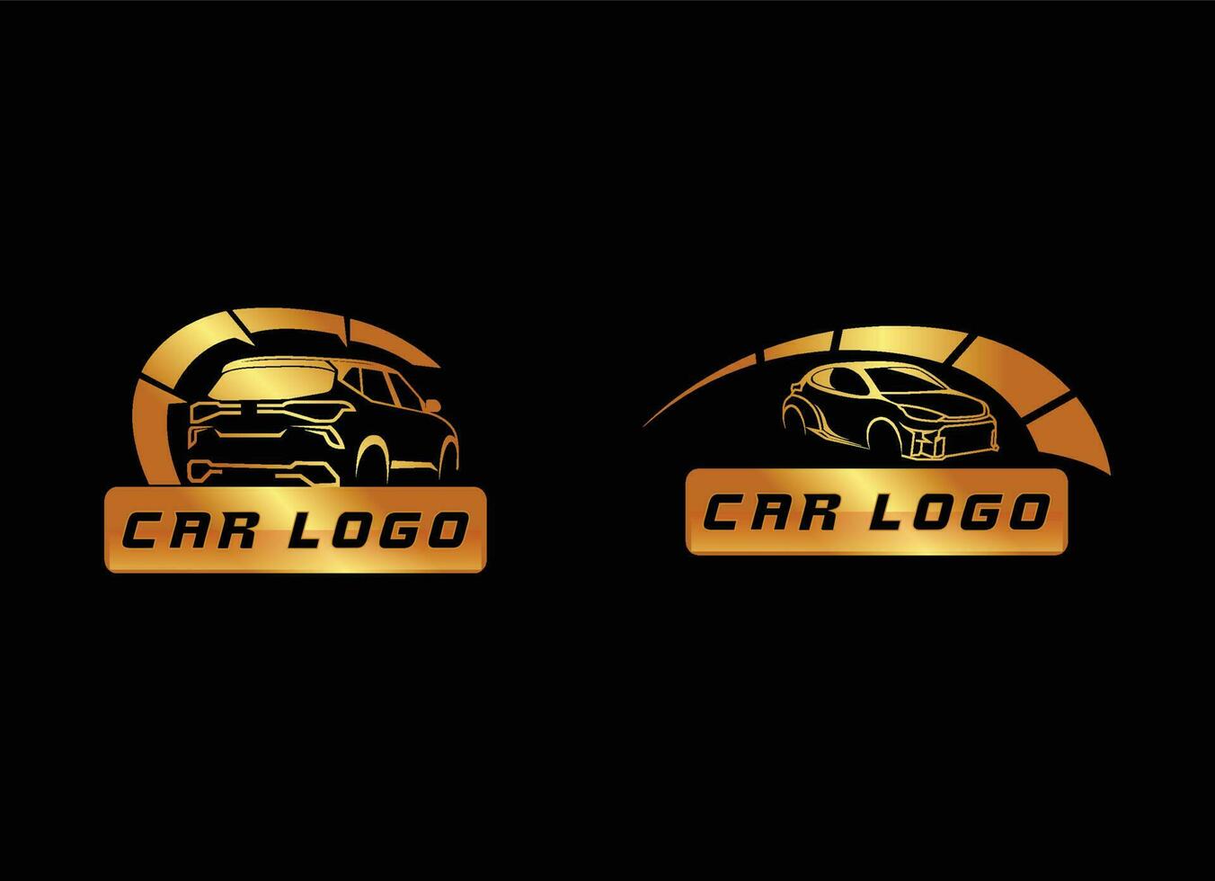 plantilla de diseño de logotipo de coche en estilo dorado y fondo negro vector