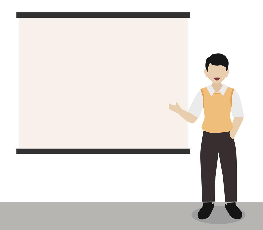 Man Character Presenting in front of Whiteboard vector